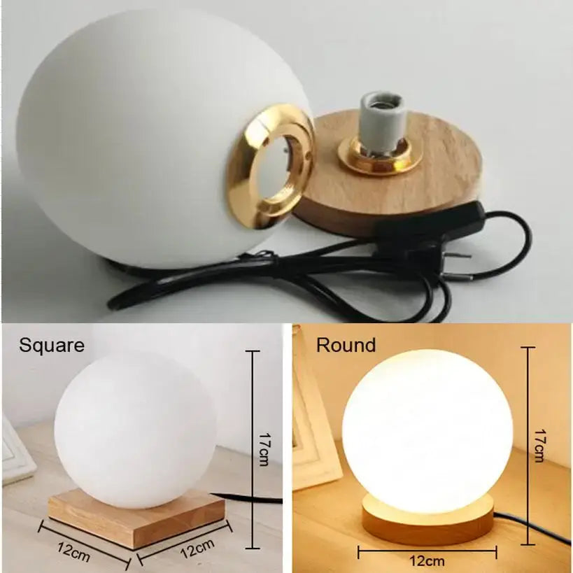 Glass Ball Wooden Table Lamp