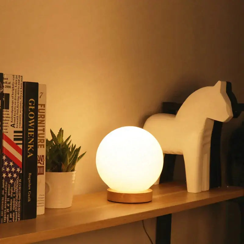 Glass Ball Wooden Table Lamp