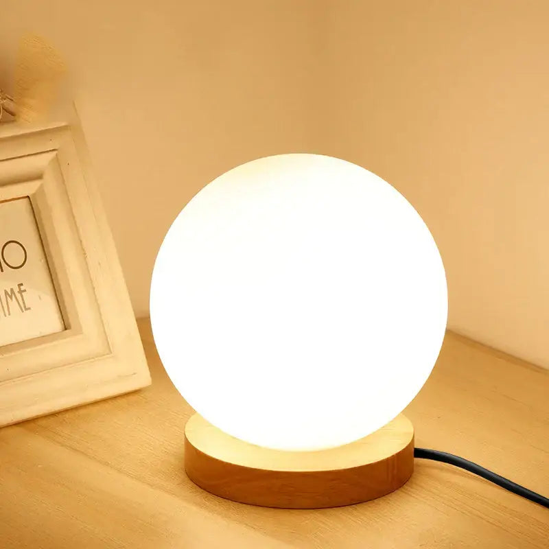 Glass Ball Wooden Table Lamp