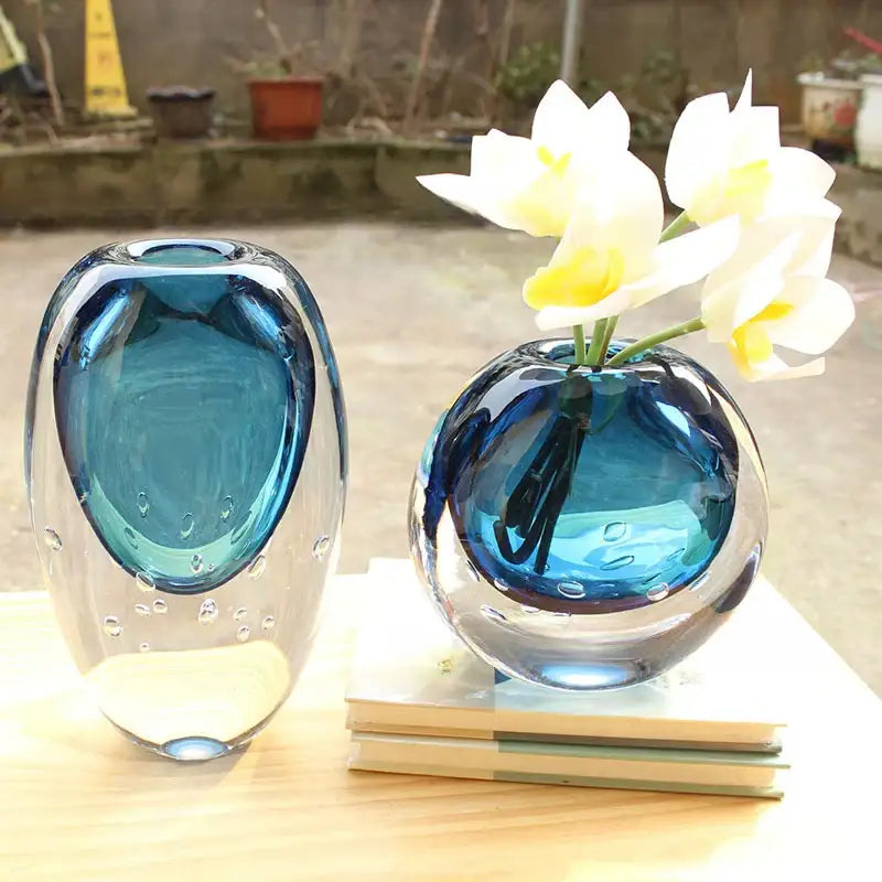Blue Bubble Glass Vase