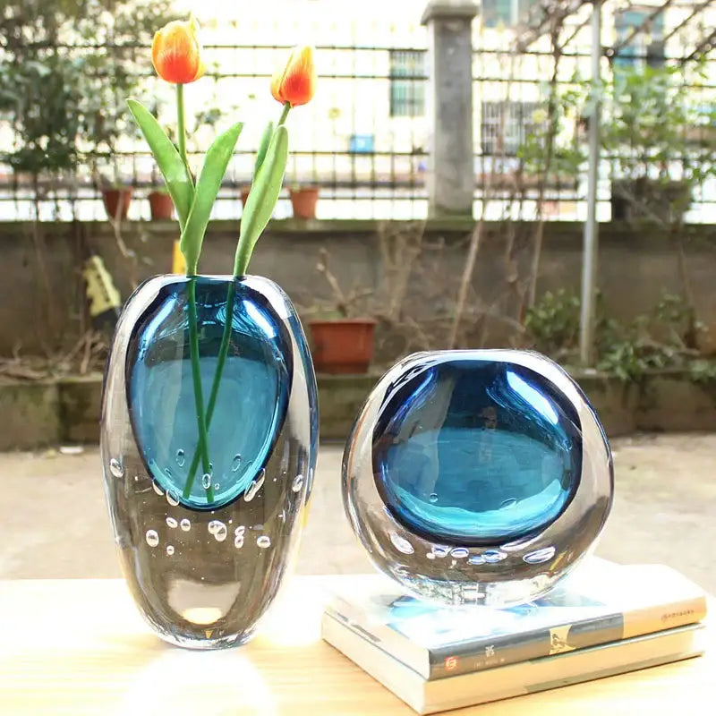 Blue Bubble Glass Vase