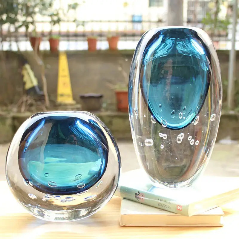 Blue Bubble Glass Vase
