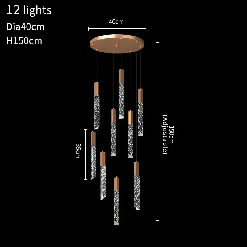 Gold Crystal 40-Light Living Room Staircase Chandelier