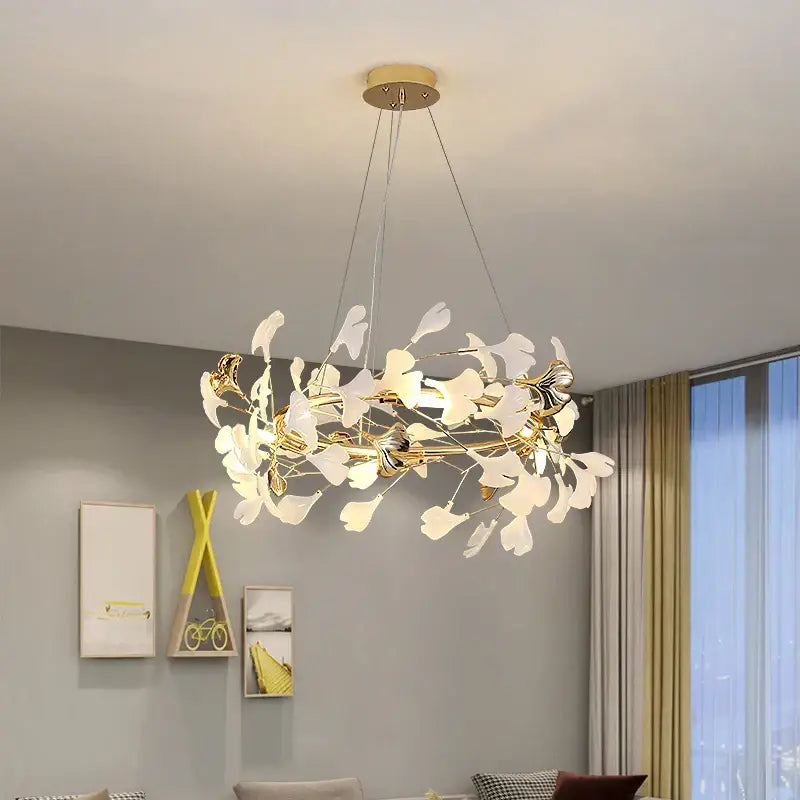 Gold Ginkgo Ceramic Chandelier
