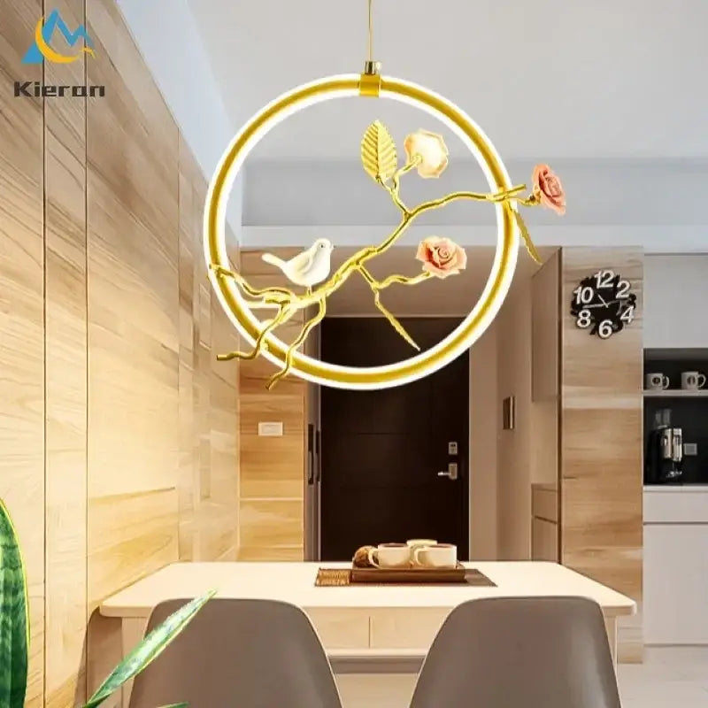 Gold Bird LED Chandelier Hand-Knitted Aluminum