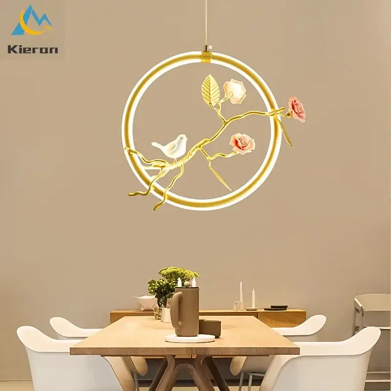 Gold Bird LED Chandelier Hand-Knitted Aluminum