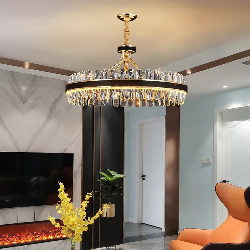 Gold Crystal Oval Dimmable Dining Room Chandelier