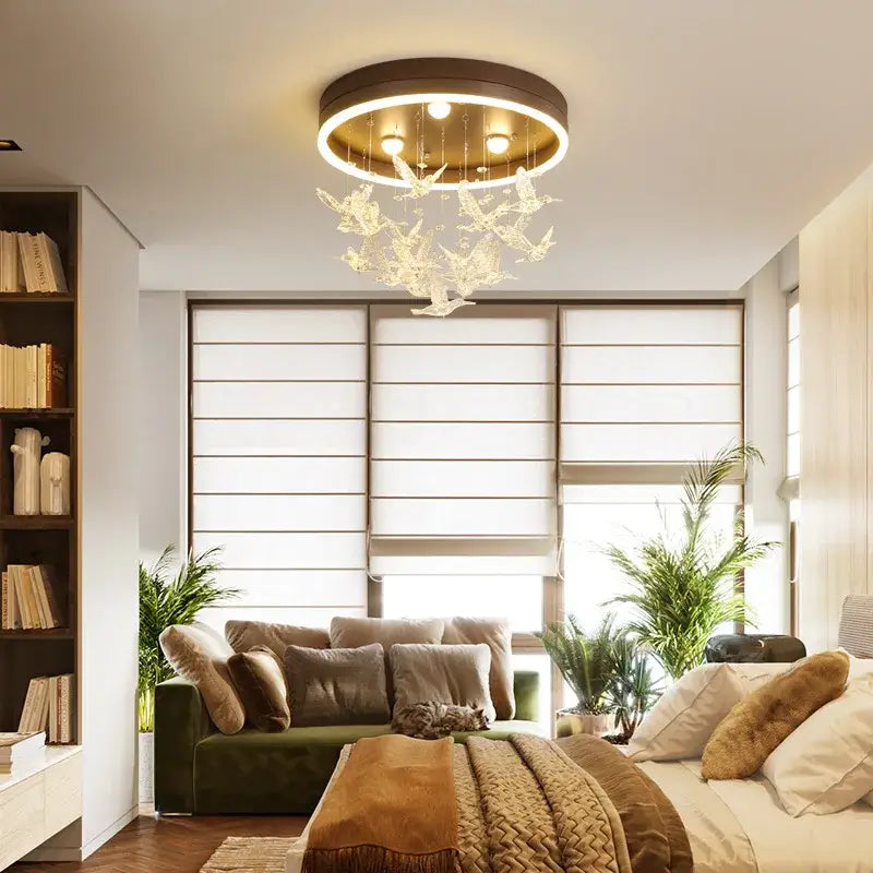 Gold Crystal Ceiling Lamp Butterfly Accents