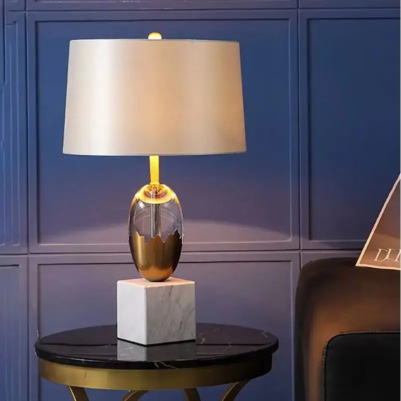 Gold Crystal Table Lamp With Marble Base