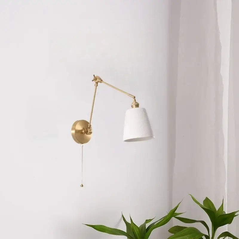 Gold Ceramic Wall Lamp with Ribbed Fabric Shade
