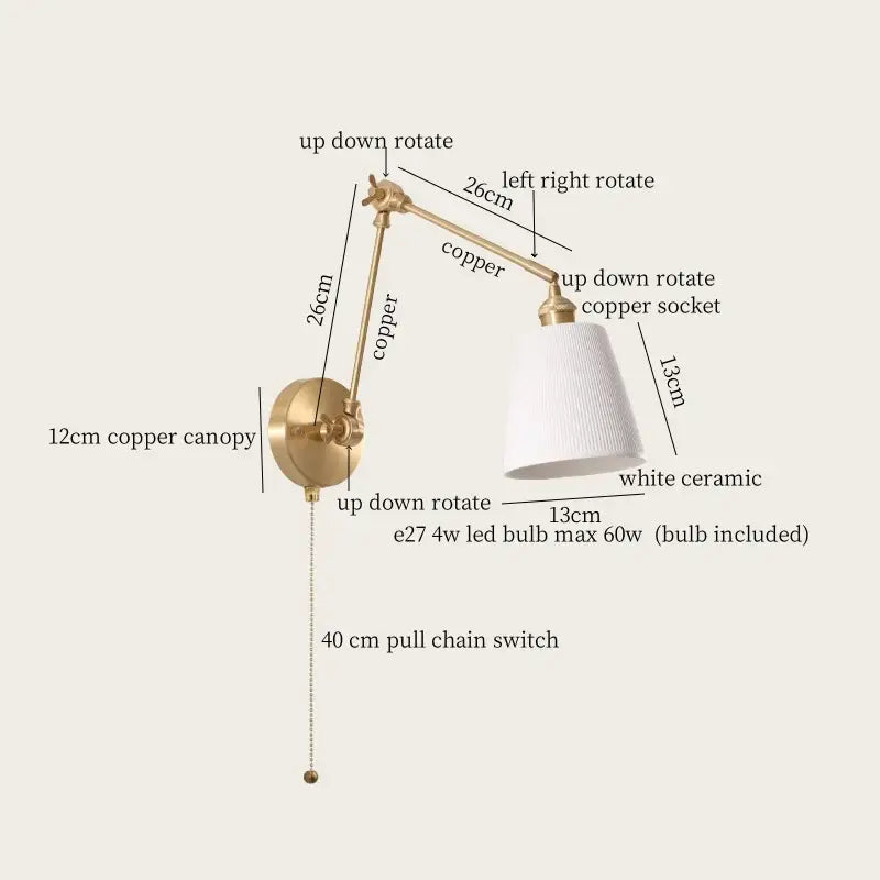 Gold Ceramic Wall Lamp with Ribbed Fabric Shade