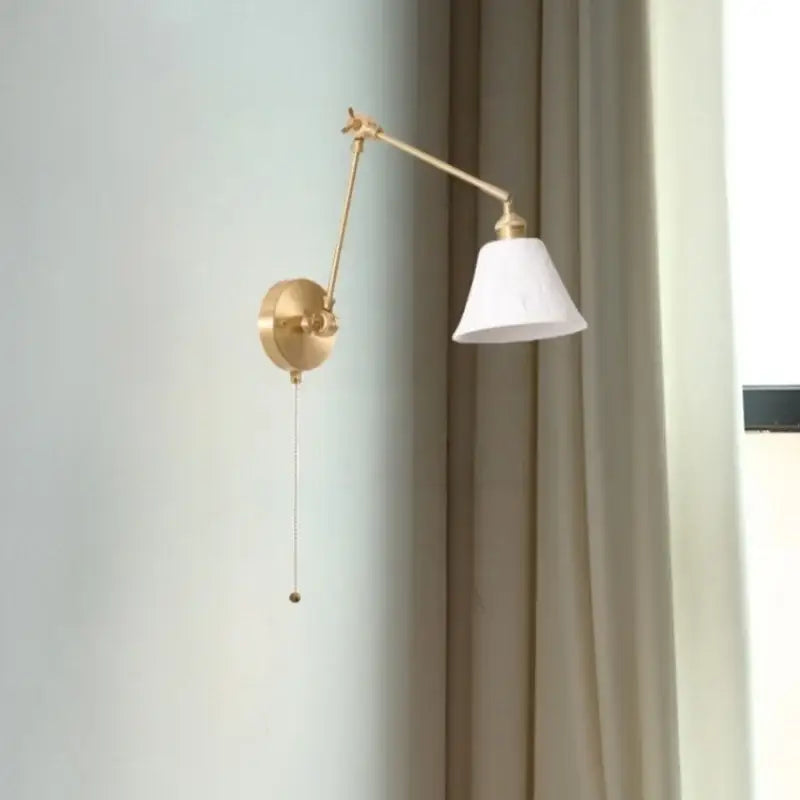 Gold Ceramic Wall Lamp with Ribbed Fabric Shade