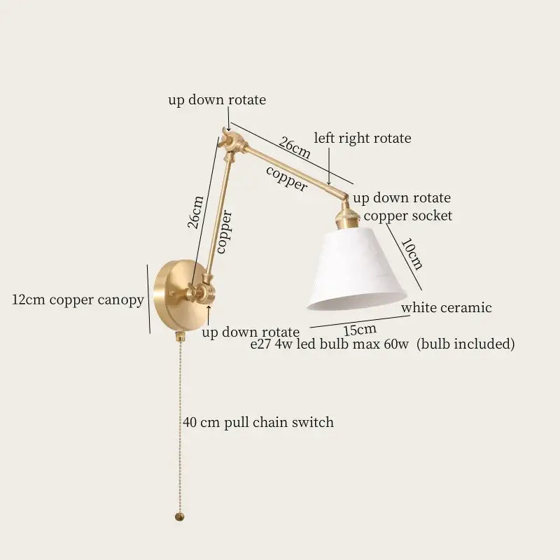 Gold Ceramic Wall Lamp with Ribbed Fabric Shade