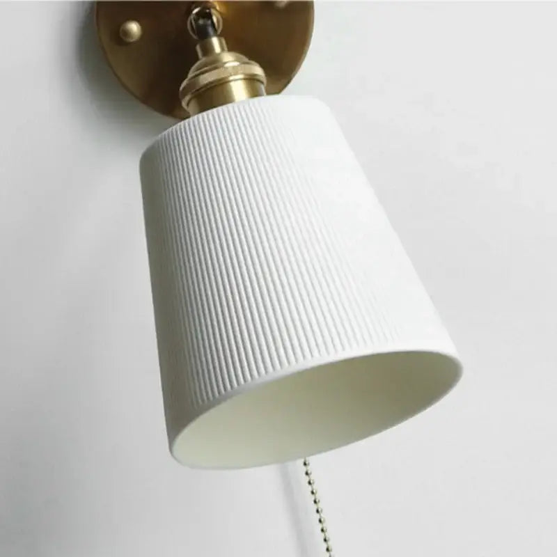 Gold Ceramic Wall Sconce in Ivory with Pull Chain