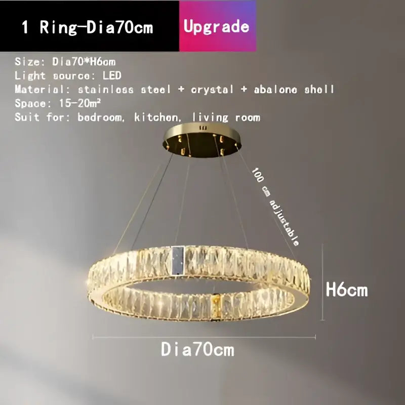 Gold Crystal LED 3-Ring Circular Chandelier