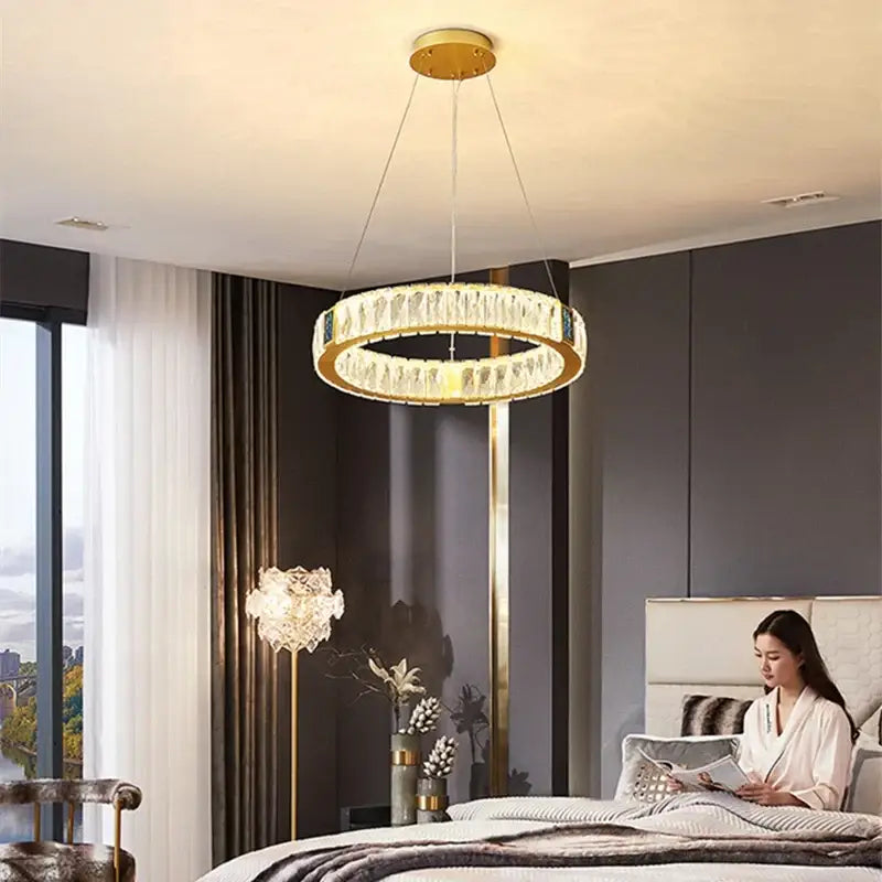 Gold Crystal LED 3-Ring Circular Chandelier