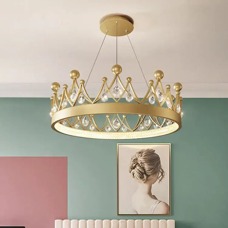 Gold Crystal Pendant Chandelier with Water Drop Crystals