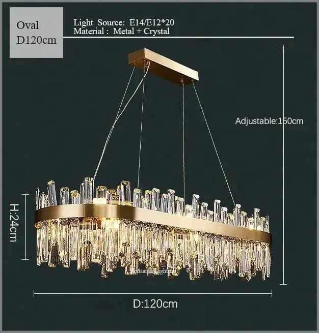 Gold Oval LED 150cm Stainless Steel Chandelier