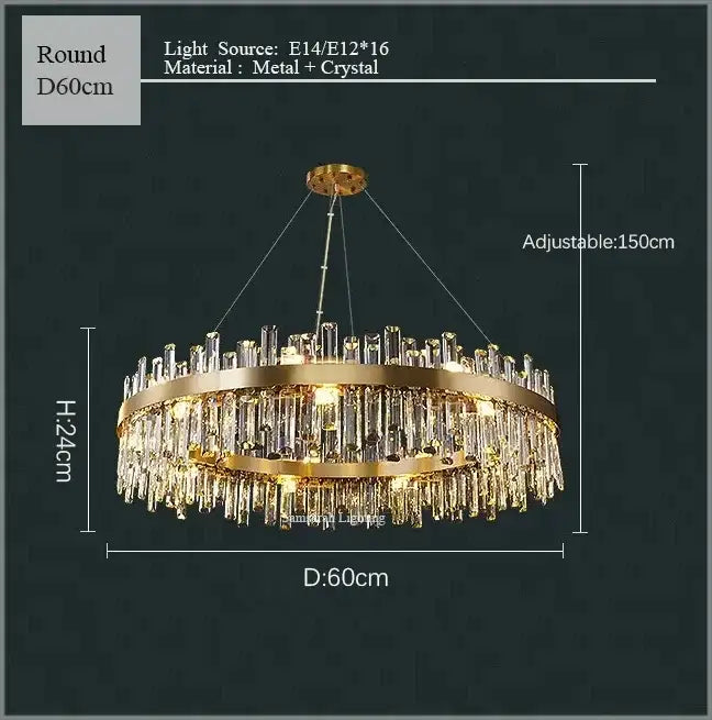 Gold Oval LED 150cm Stainless Steel Chandelier