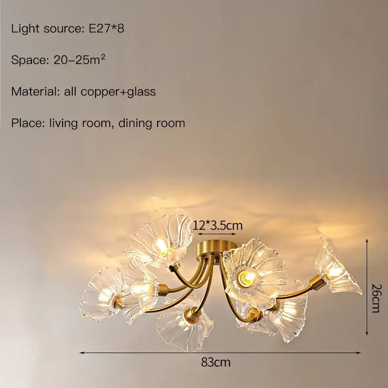 Gold Glass Flower Chandelier With 8 Heads