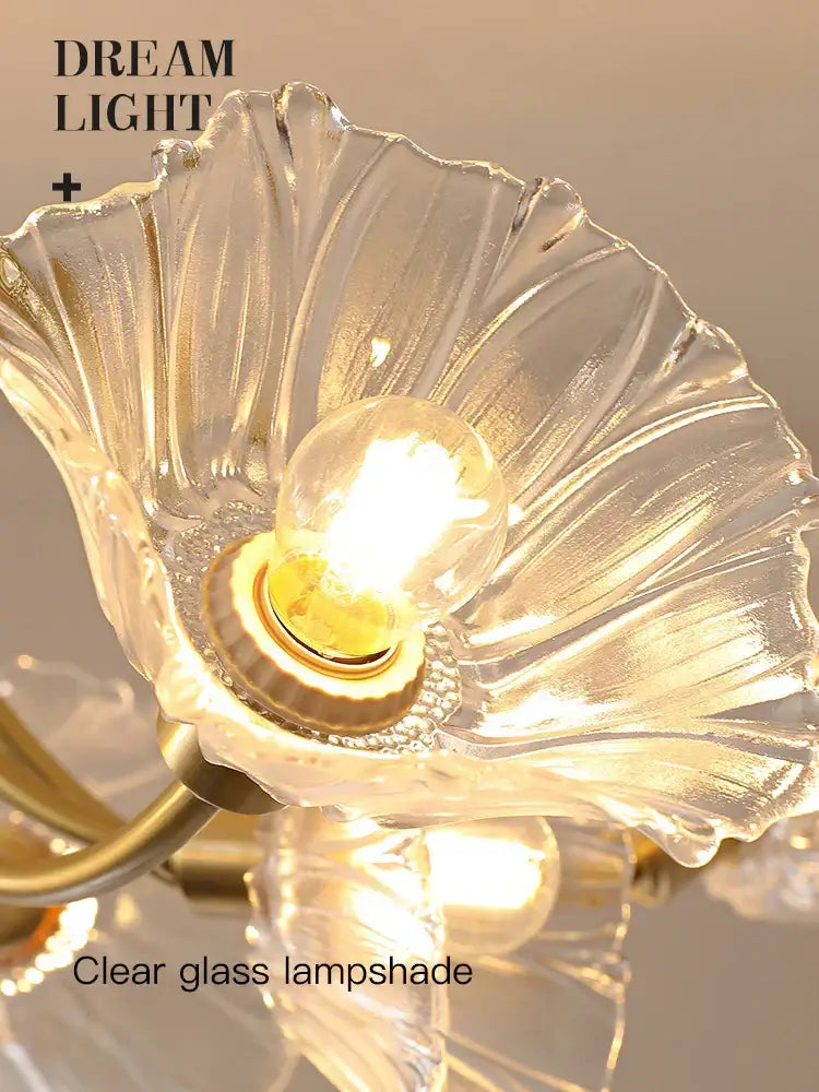 Gold Glass Flower Chandelier With 8 Heads