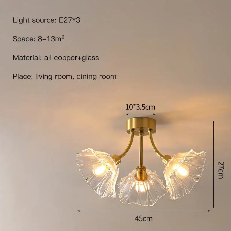 Gold Glass Flower Chandelier With 8 Heads