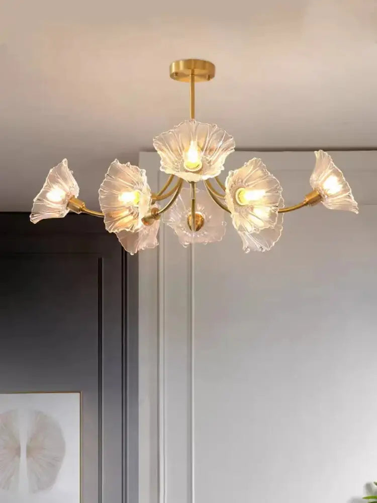 Gold Glass Flower Chandelier With 8 Heads