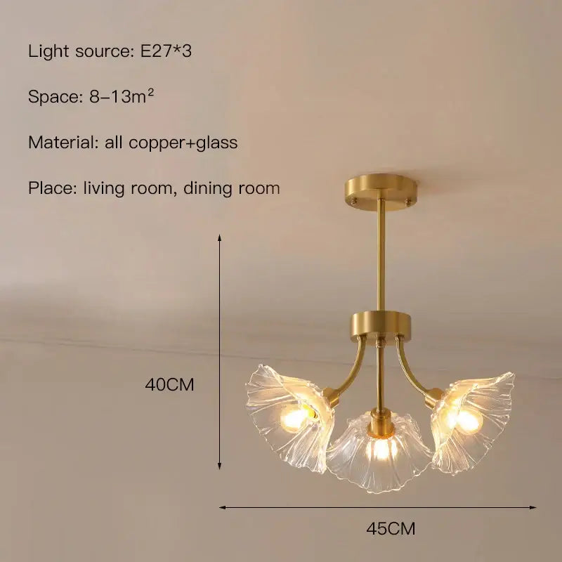 Gold Glass Flower Chandelier With 8 Heads