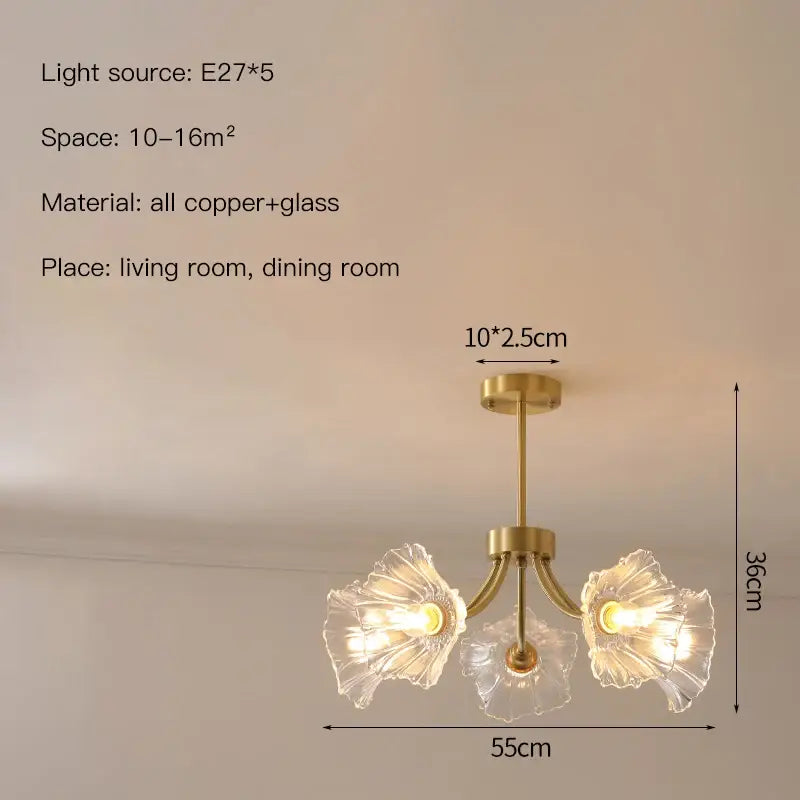 Gold Glass Flower Chandelier With 8 Heads