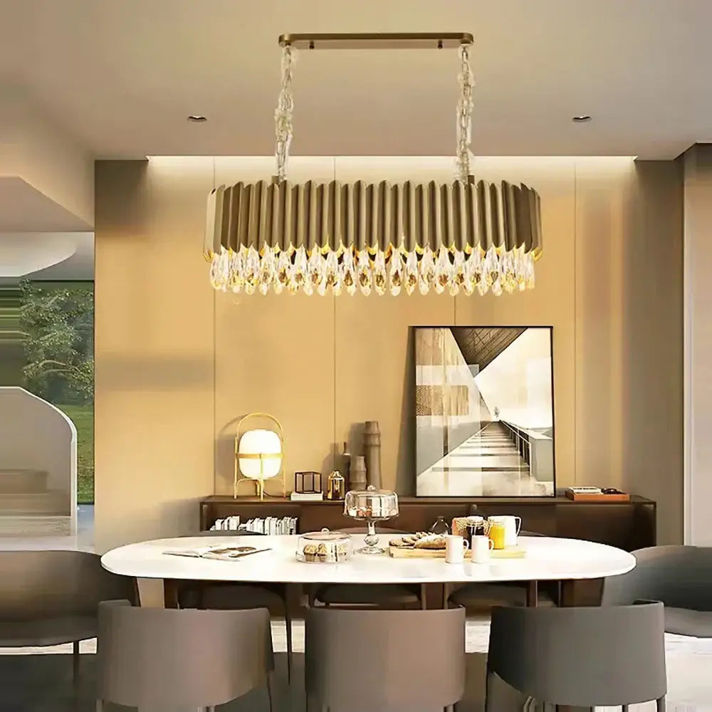 Gold Crystal Pendant Light with Fluted Design
