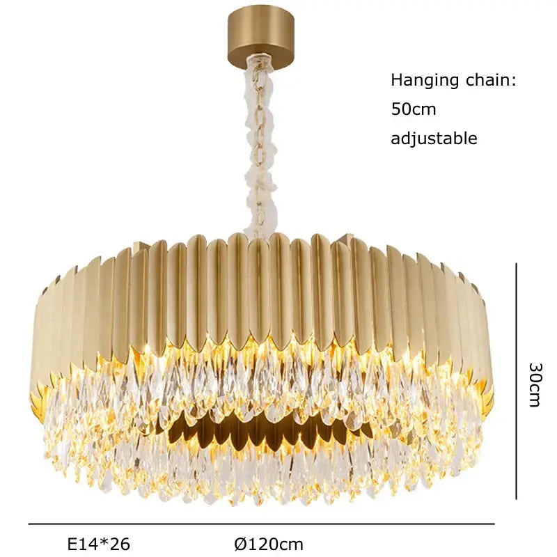 Gold Crystal Pendant Light with Fluted Design