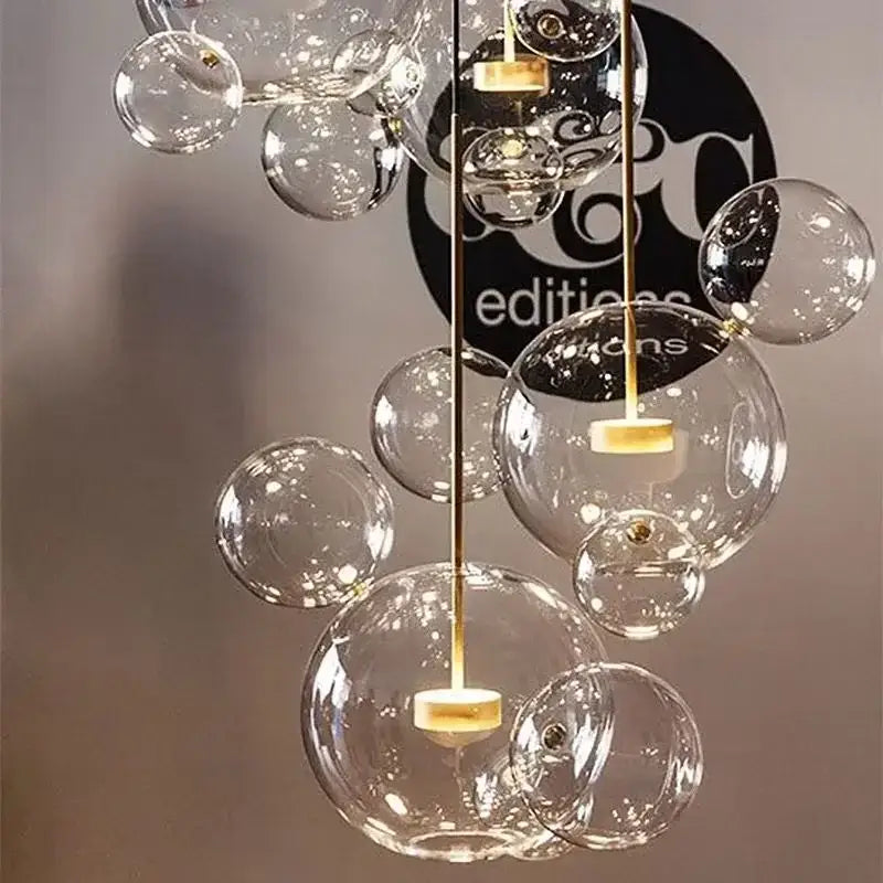 Gold Glass Bubble Chandelier with Alloy Iron Finish