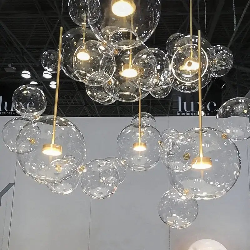 Gold Glass Bubble Chandelier with Alloy Iron Finish