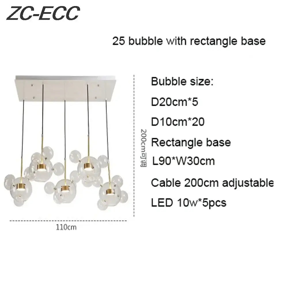 Gold Glass Bubble Chandelier with Alloy Iron Finish