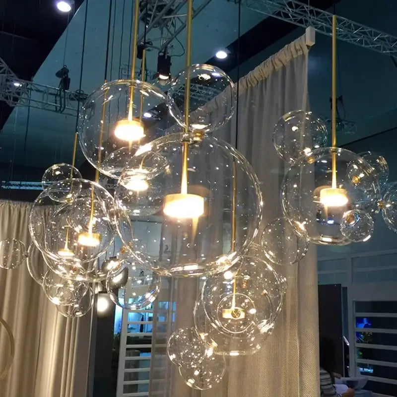 Gold Glass Bubble Chandelier with Alloy Iron Finish