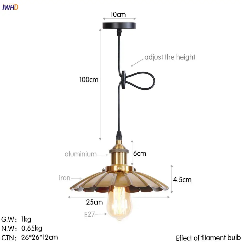 Gold Petal Pendant Light with Edison Bulb