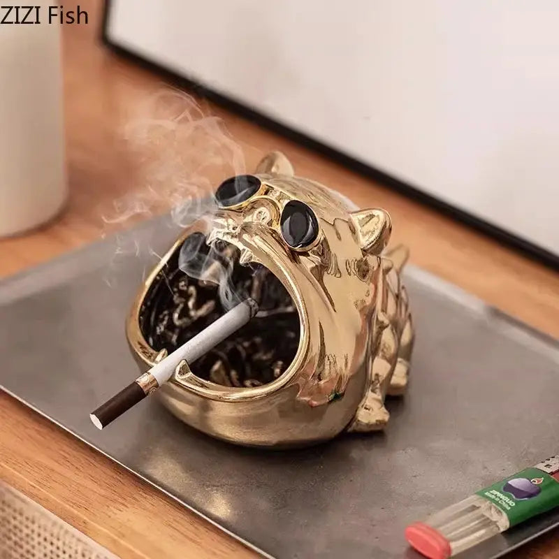 Gold Bulldog Ceramic Ashtray