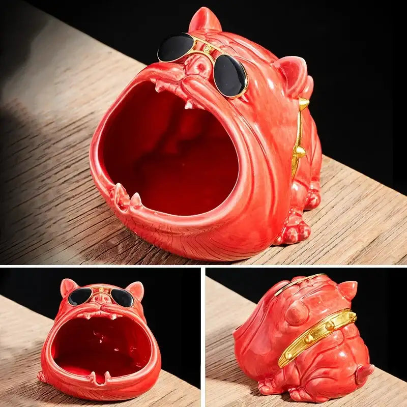 Gold Bulldog Ceramic Ashtray