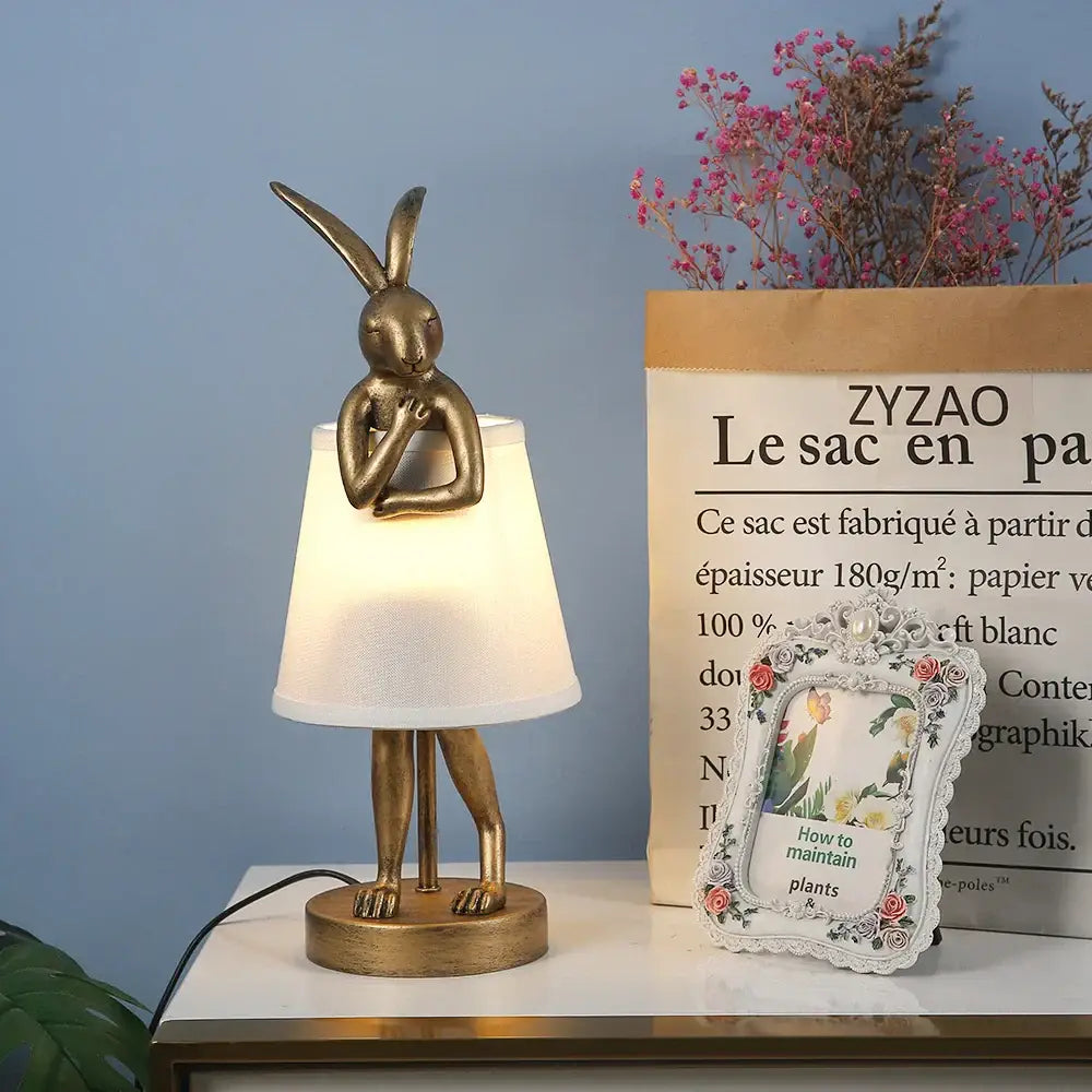 Gold Rabbit Resin Lamp Large or Small