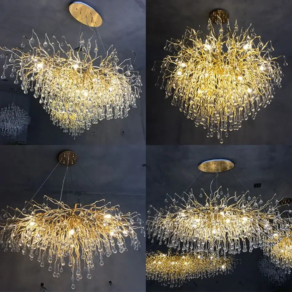 Gold Branch Crystal Chandelier for Hotel Lobbies