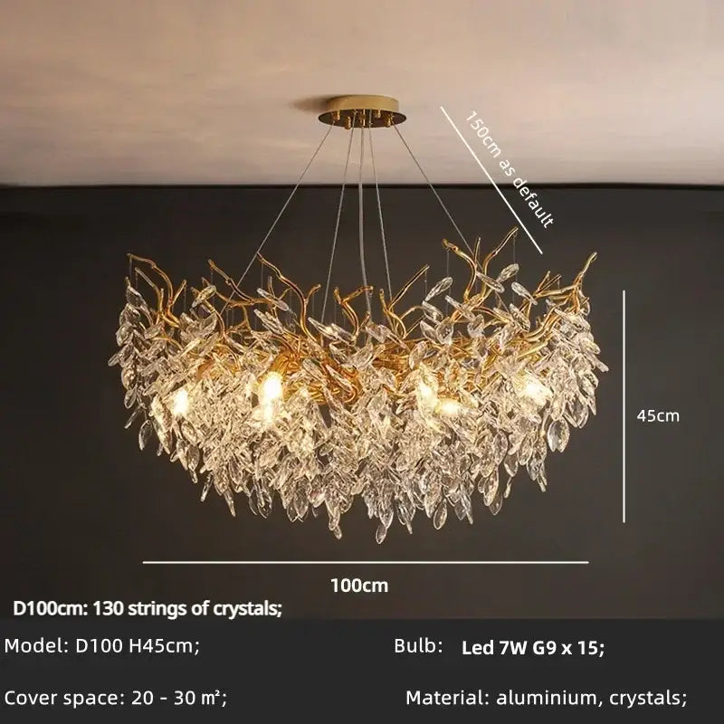 Gold Crystal LED 14-Light Dining Area Pendant