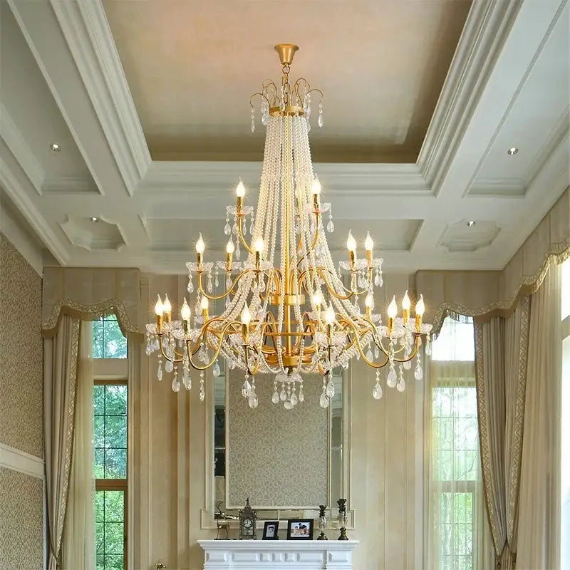 Gold Crystal LED Chandelier For Villa Staircases