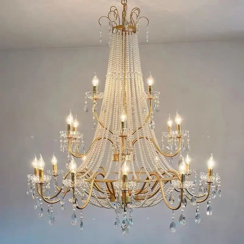 Gold Crystal LED Chandelier For Villa Staircases