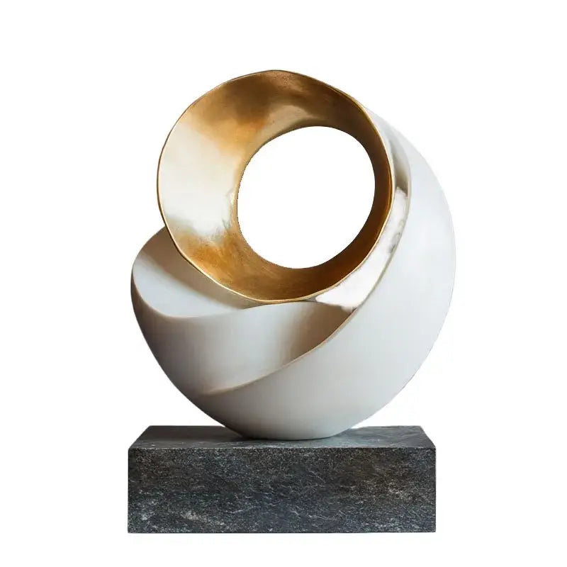 Gold Geometric Resin Sculpture with Volcanic Rock Base