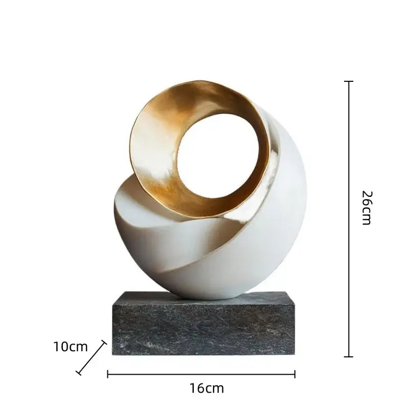 Gold Geometric Resin Sculpture with Volcanic Rock Base