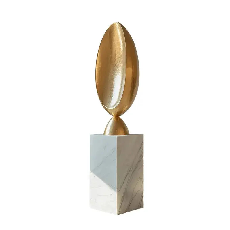 Gold Geometric Resin Sculpture with Volcanic Rock Base