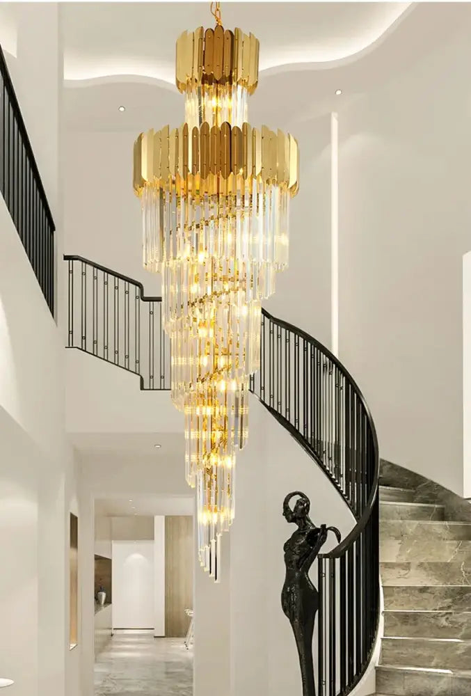 Gold Spiral Crystal Chandelier H300cm Multi-Tier