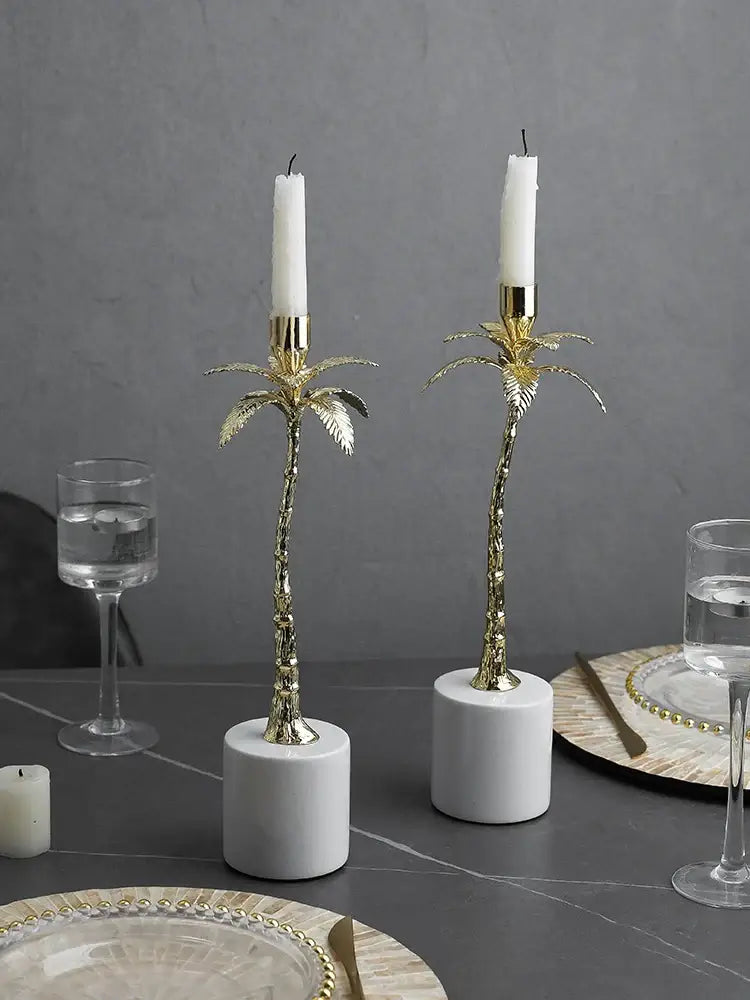 Gold Palm Marble Candlestick