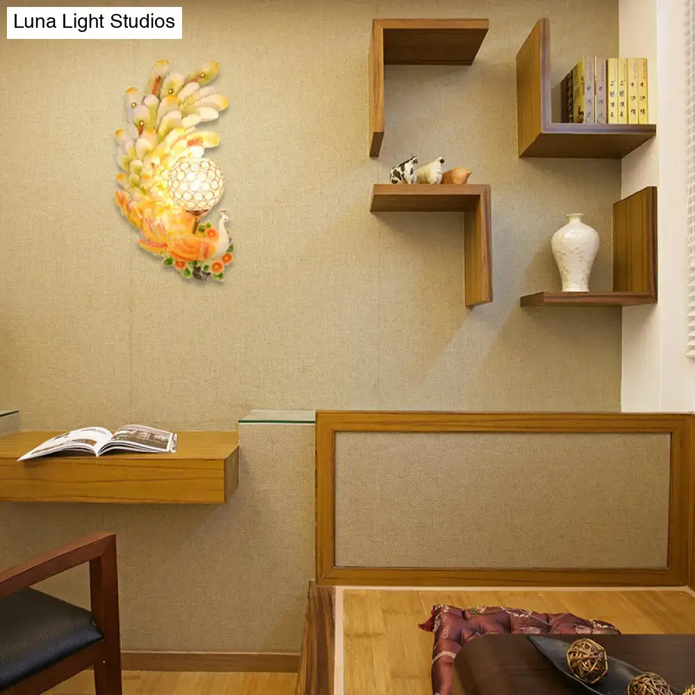 Gold Peacock Wall Sconce Vibrant Colors