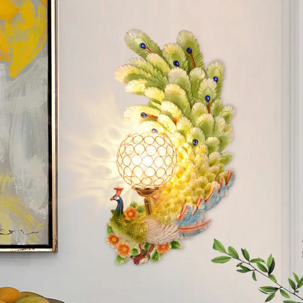 Gold Peacock Wall Sconce Vibrant Colors